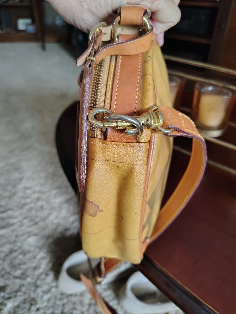 Alviero Martini Tan-Brown Map Print Messenger Bag
